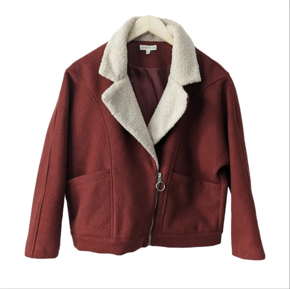 Moon River Maroon Dark Red Burgundy Wool Blend Moto Jacket, size S - Picture 1 of 9